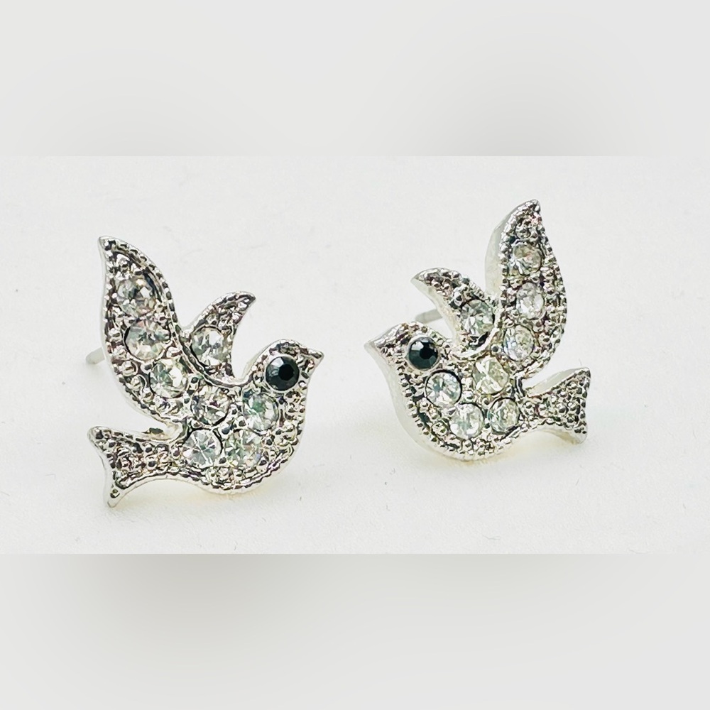 Divine Nine Depot Silver Plated Sparkling Crystal Dove Stud Earrings Pierced